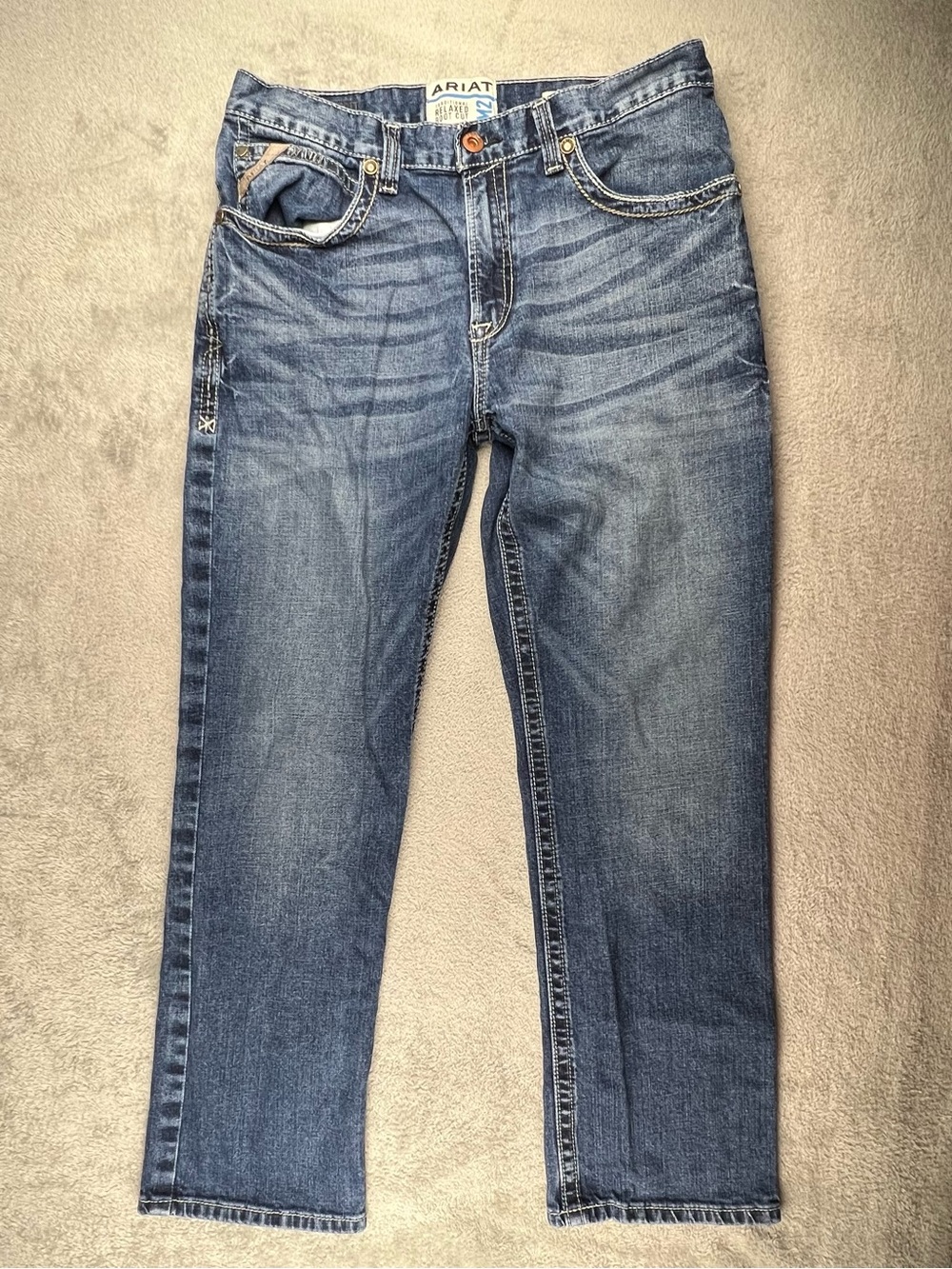 Ariat M2 Traditional Relaxed Boot Cut Jeans Men's 35x32 Medium Wash Denim Pants